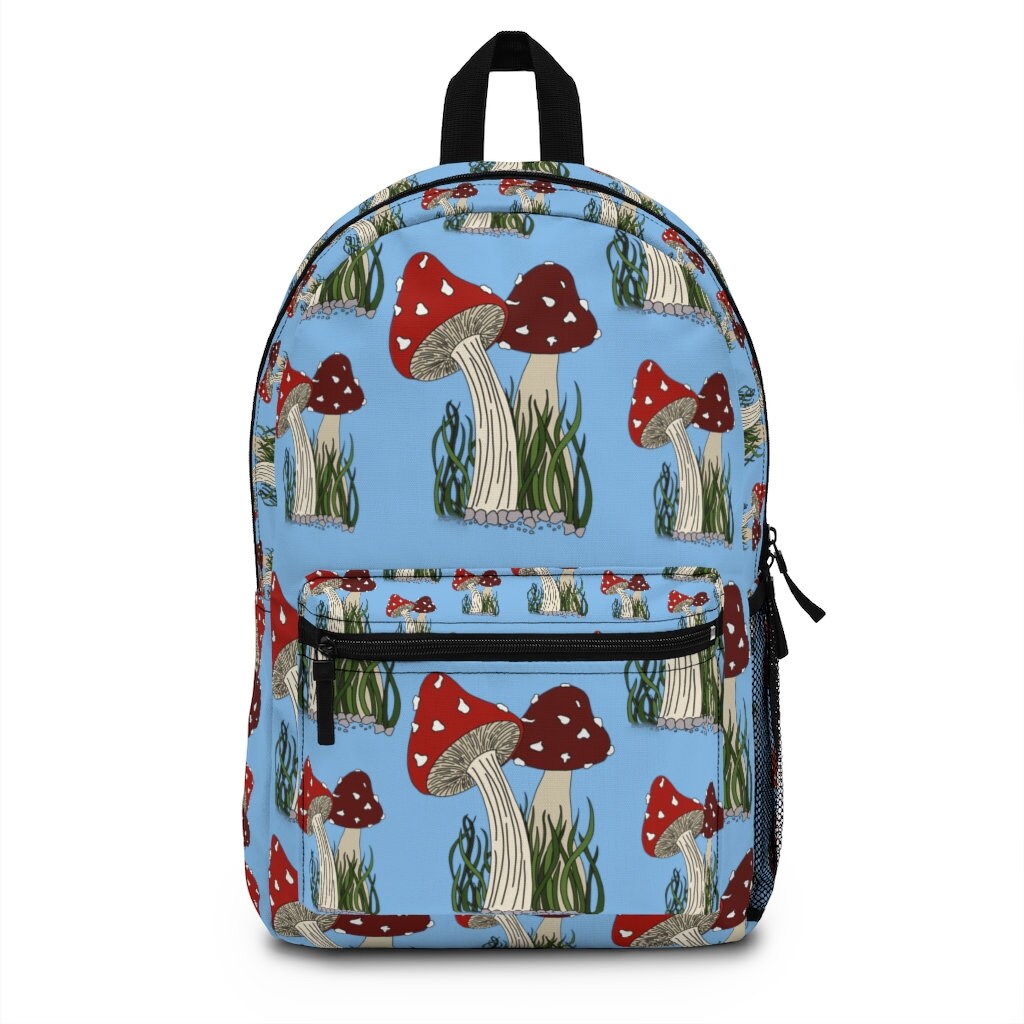 Mushroom pattern with sky blue background Backpack Made in | Etsy