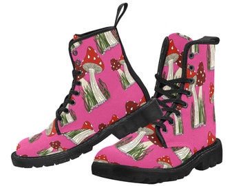 Mushroom pattern women’s boots black sole, customizable