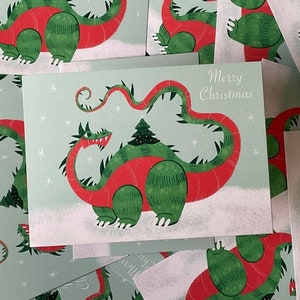 Weihnachtskarte Frohe Weihnachten Drache im Schnee | Merry Christmas Dragon in Snow - Postkarte