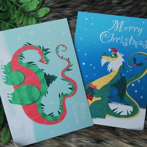 Cartes de Noël avec dragons - 2 cartes postales