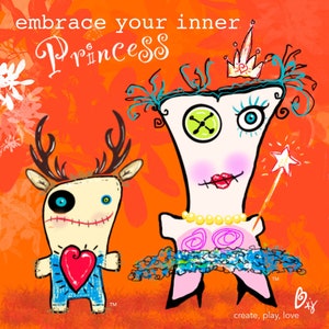 Princess CARD, 2 STICKERS Fun Original Illustrierte Inspirierende Grußkarten & Aufkleber - Prinzessinnenkarten mit Aufklebern