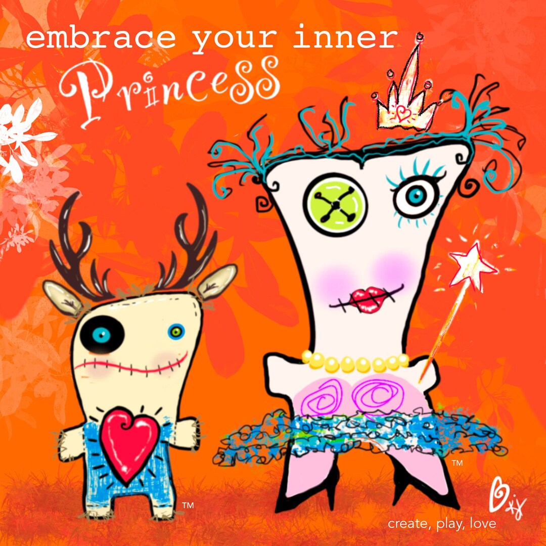 Sentiment Princess Princess CARD, 2 STICKERS Fun Original Illustrated Inspirational ...
