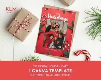 Editable Canva Happy Holidays Card Digital Template | Christmas Editable template and Christmas Printable cards | Christmas Digital Download