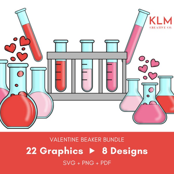 Valentines Science Chemistry Beakers SVG Clipart Bundle Collection, Valentines SVG, Chemistry Clipart, Beakers PNG, Valentines Clipart