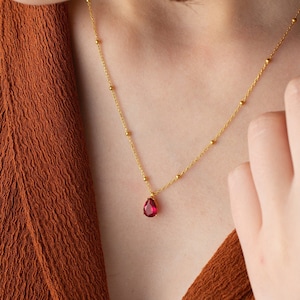 July Birthstone Necklace, Ruby Silver Necklace, Birthstone Necklace, July Birthday Gift, Ball Chain Necklace, Birthstone Gift Jewellery