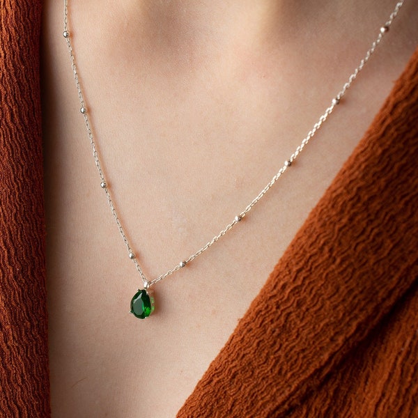 May Birthstone, Emerald Necklace, Birthstone Necklace, Birthstone Jewellery, Emeral Birthstone, May Birthday Gift, Ball Chain Necklace