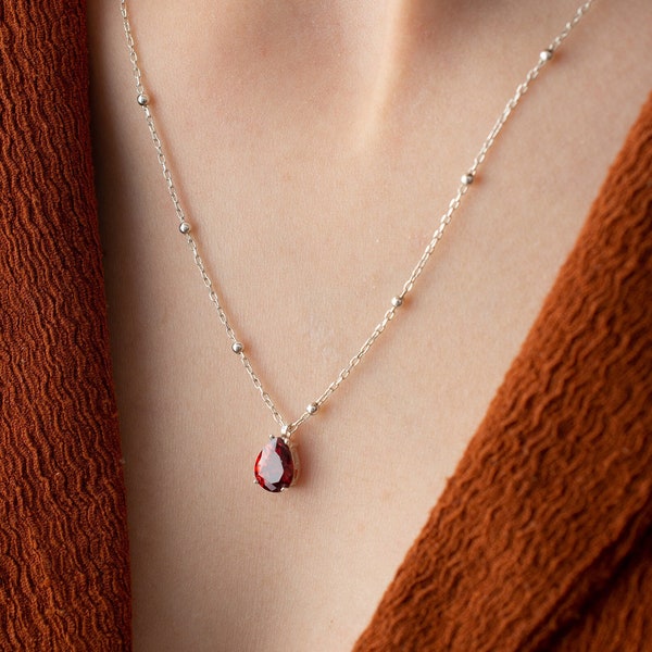 January Birthstone, Birthday Necklace, Garnet Necklace, Ball Chain Necklace, Birth Stone Pendant, Birthstone Jewellery, Birthstone Pendant