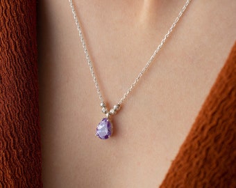 June Birthstone, Teardrop Necklace, Birthstone Necklace, Alexandrite Necklace, Cubic Zirconia, June Birthday Gift, Birthday Necklace