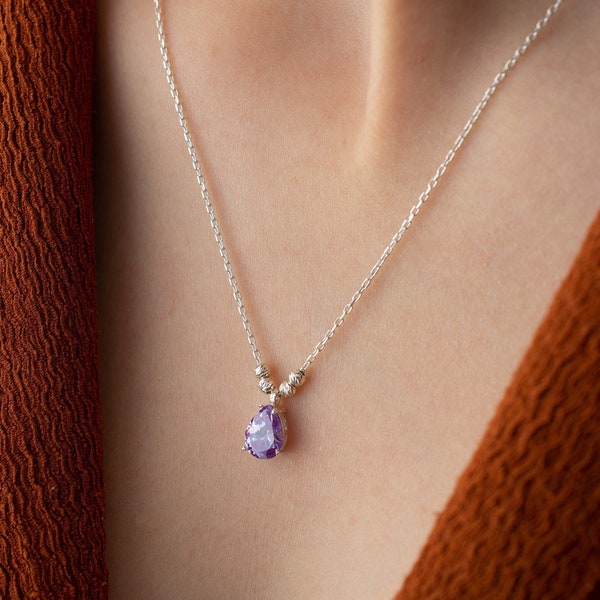 June Birthstone, Teardrop Necklace, Birthstone Necklace, Alexandrite Necklace, Cubic Zirconia, June Birthday Gift, Birthday Necklace