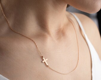 Sideway Cross, Cross Necklace, Christian Necklace, Christian Pendant, Religious Pendant, Faith Necklace, Blessing Gift, Catholic Necklace