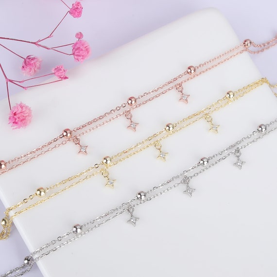 Star Bracelet, Silver Star Bracelet, Diamond Bracelet, Ball