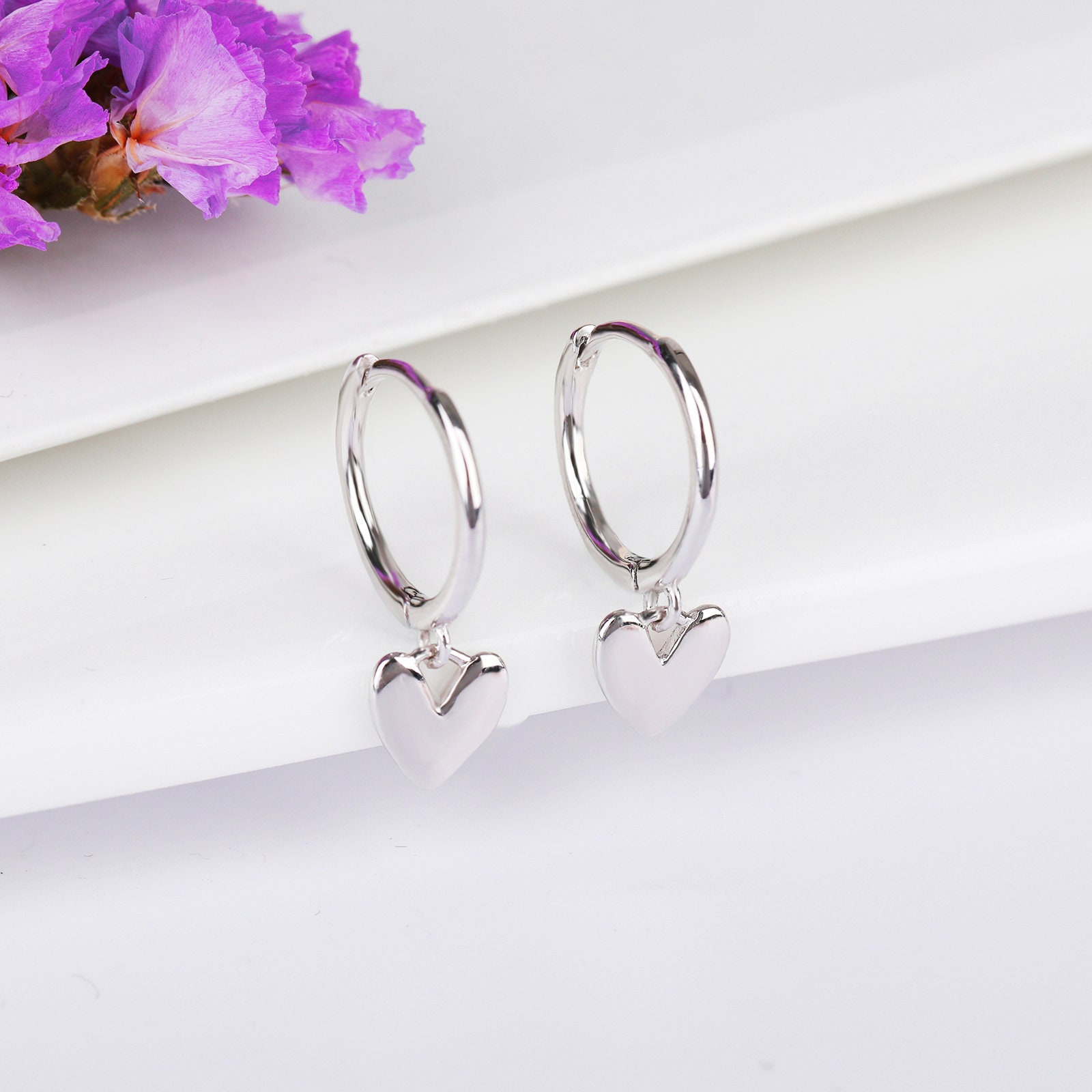 Heart Hoop Earrings, Heart Earrings, 925 Sterling Silver