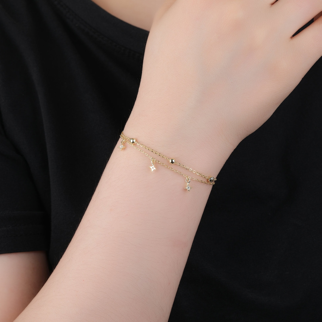 Star Bracelet, Silver Star Bracelet, Diamond Bracelet, Ball