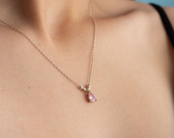 Pendientes con piedra de nacimiento de octubre, collar con piedra de nacimiento, collar con lágrima, pendientes de regalo de octubre, collar de turmalina, joyería con piedra de nacimiento.