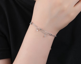 Pulsera estrella, pulsera de encanto, plata de ley 925, pulsera delicada, pulsera de cadena, pulsera apilable, pulsera de mujer, pulsera ajustable