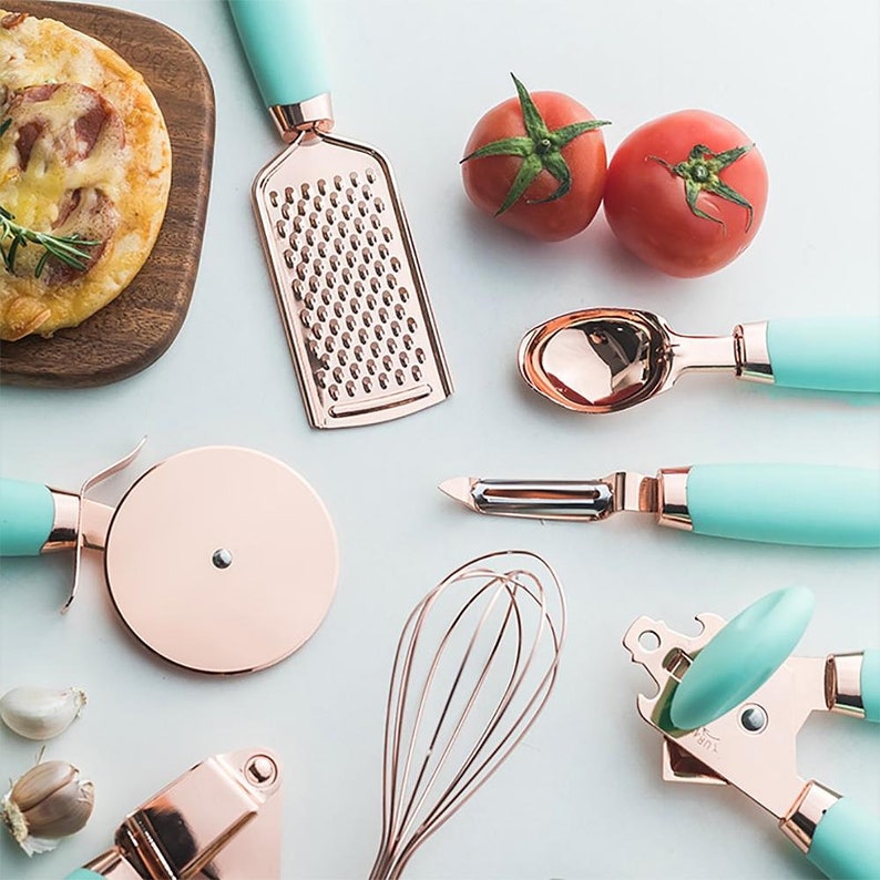 7 Pc Rose Gold Kitchen Set Stainless Steel Utensils Soft Etsy