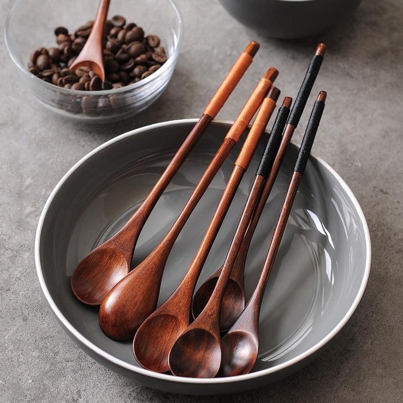 Japanese Style Wooden Spoon 6 Pieces Asian Spoon Rice Etsy