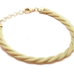 14k Yellow Gold Braided Bracelet, Yellow Gold Bracelet, Real Gold, Bracelet for Women, Women&#39;s Gold Bracelet, Italian Handmade Bracelet