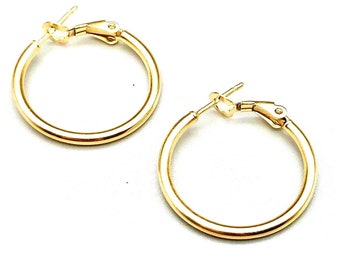 Yellow Gold Hoop Earrings, 14K Gold Hoop Earrings, Real Gold Women&#39;s Earrings, Shiny Gold Hoops, Polished Gold, Italian Handmade Earrings