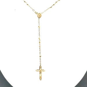 14K Yellow Gold Rosary Necklace, Beaded Rosary Necklace, Men’s and Women&#39;s Rosary Link Chain, Gold Rosary Necklace, Italian Necklace