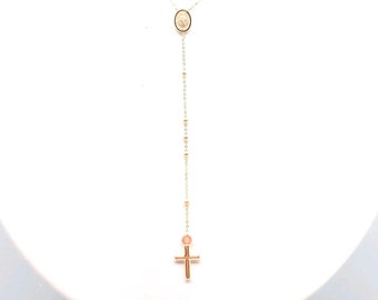 9K Yellow Gold Beaded Rosary Necklace, Religious Chain
