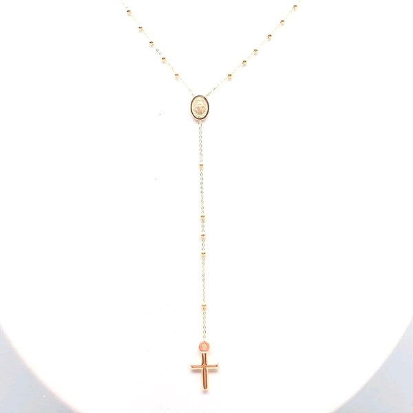 9K Yellow Gold Rosary Necklace, Beaded Rosary Necklace, Men’s and Women's Rosary Link Chain, Gold Rosary Necklace, Italian Necklace