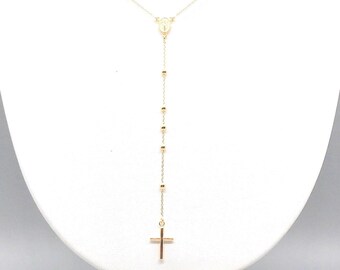 14K Yellow Gold Beaded Rosary Necklace, Italian Rosary Chain