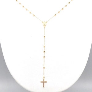 14K Yellow Gold Rosary Necklace, Beaded Rosary Necklace, Men’s and Women&#39;s Rosary Link Chain, Gold Rosary Necklace, Italian Necklace