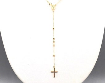 14K Gold Rosary Necklace, Beaded Italian Religious Jewelry