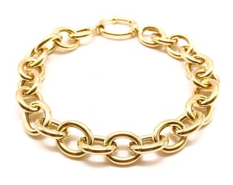 14K Yellow Gold Rolo Link Bracelet, Italian Handmade