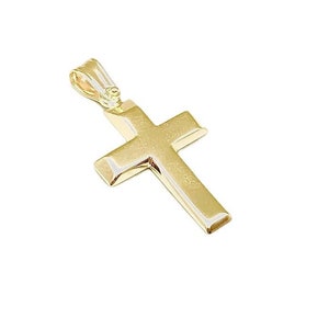 Yellow Gold Religious Cross, 14K Gold Cross, Real Gold Cross for Men and Women,  Polished Gold Cross, Italian Handmade Cross