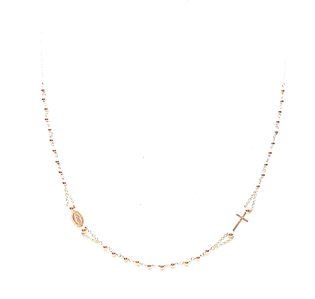 18K Gold Necklace, Beaded Rosary Necklace, Men’s and Women's Gold ...