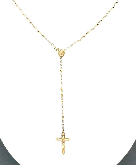14K Yellow Gold Rosary Necklace Beaded 