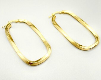 Orecchini a cerchio ovali in oro 14 carati, gioielli italiani fatti a mano.