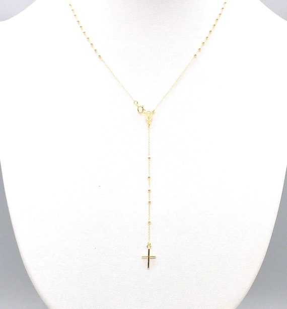 14K Yellow Gold Rosary Necklace Beaded 