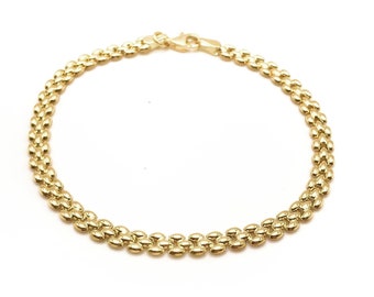 Dainty Polished Gold Bracelet, 14K Gold Bracelet, Real Gold, Panther Link, Sparkling Bracelet, Italian Bracelet, Handmade