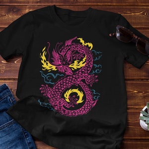 Pansexual Pride Dragon T-shirt - Pan Lunar New Year Gift - Pansexuality Present - Subtle LGBTQIA+ Asian Tee - Discreet LGBTQ Pride Month