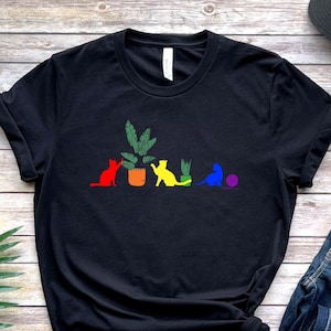 LGBTQ Cats Plants T Shirt, Cute LGBT Flag Present, Pride Month Gift, Lgbtqia Parade Tshirt, Lesbian Gay Bisexual Transgender Queer Awareness