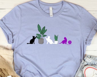 Asexual Flag T-shirt, Cats and Plants Gift, Funny Ace Pride Tshirt, Subtle Pride Month, LGBT Adult Gender Neutral, Discreet LGBTQ, Aroace