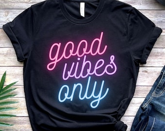 Fajna koszulka z flagą biseksualistów, koszulka Good Vibes Only, dyskretna koszulka z motywem biseksualizmu, subtelny miesiąc dumy LGBTQ, neutralna płeć dla dorosłych, neonowy prezent LGBTQIA