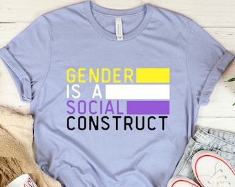 Gender Is A Social Construct T Shirt, Nonbinary Flag Gift, Funny Non Binary Present, Enby Adult Gender Neutral, Discreet LGBTQ Pride Month