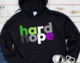 Aroace Hoodie, hard nope pullover, Hooded Sweatshirt, Aromantic Asexual, Subtle Pride Month, Gender Neutral, LGBTQ Present, LGBT Winter Gift