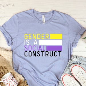 Gender Is A Social Construct T Shirt, Nonbinary Flag Gift, Funny Non Binary Present, Enby Adult Gender Neutral, Discreet LGBTQ Pride Month