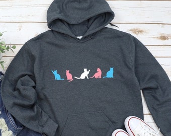 Transgender Hoodie, Cats Sweatshirt, Trans Flag Pullover, Adult Gender Neutral, Subtle Pride Month, LGBTQ Gift, LGBTQIA Hooded Sweater