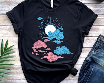 Trans Flag Shirt - Transgender Flag Art - Mtf Trans Woman Pride - Ftm Trans Man Clothing - Trans Girl Japanese Sky T - LGBTQ Pride Rights