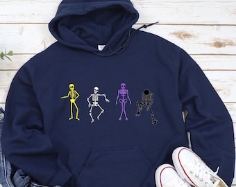 Non Binary Flag Hoodie, Nonbinary Halloween Skeleton Art, Hooded Sweatshirt, Subtle LGBTQ Pride Month, Enby Pullover, NB Gender Neutral Gift