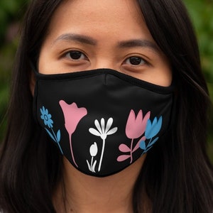 Trans Flower Mask, Floral Transgender Gift, mtf Fitted Face Cover, ftm Adult Facemask, Subtle Pride Month, LGBTQ Gender Neutral LGBT Present