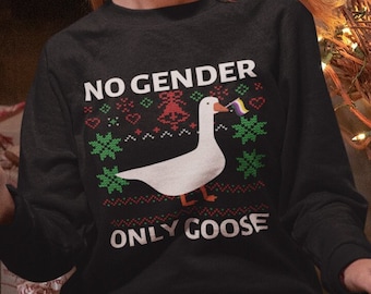 Nonbinary Flag Sweatshirt, No Gender Only Goose, LGBTQ Christmas Gift, Enby Sweater Unisex, Non Binary Gender Neutral, NB Subtle Pride Month