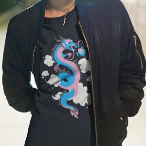 Transgender Dragon T-shirt, Lunar New Year Trans Flag Gift, Queer Ftm Mtf Art, Subtle LGBT Pride Month, Adult Gender Neutral, Discreet LGBTQ