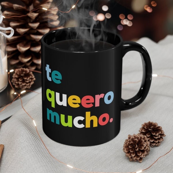 Queer 11 oz. Coffee Mug, Valentine's Day Flag Gift, te queero mucho Cup, Questioning Black Coffeecup, LGBT Pride Month, Funny LGBTQ Present